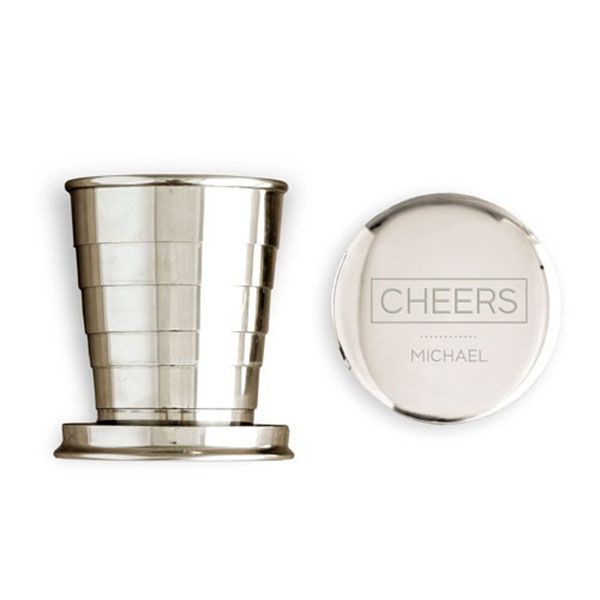 Engraved Collapsible Silver Shot Glass - Cheers Etching