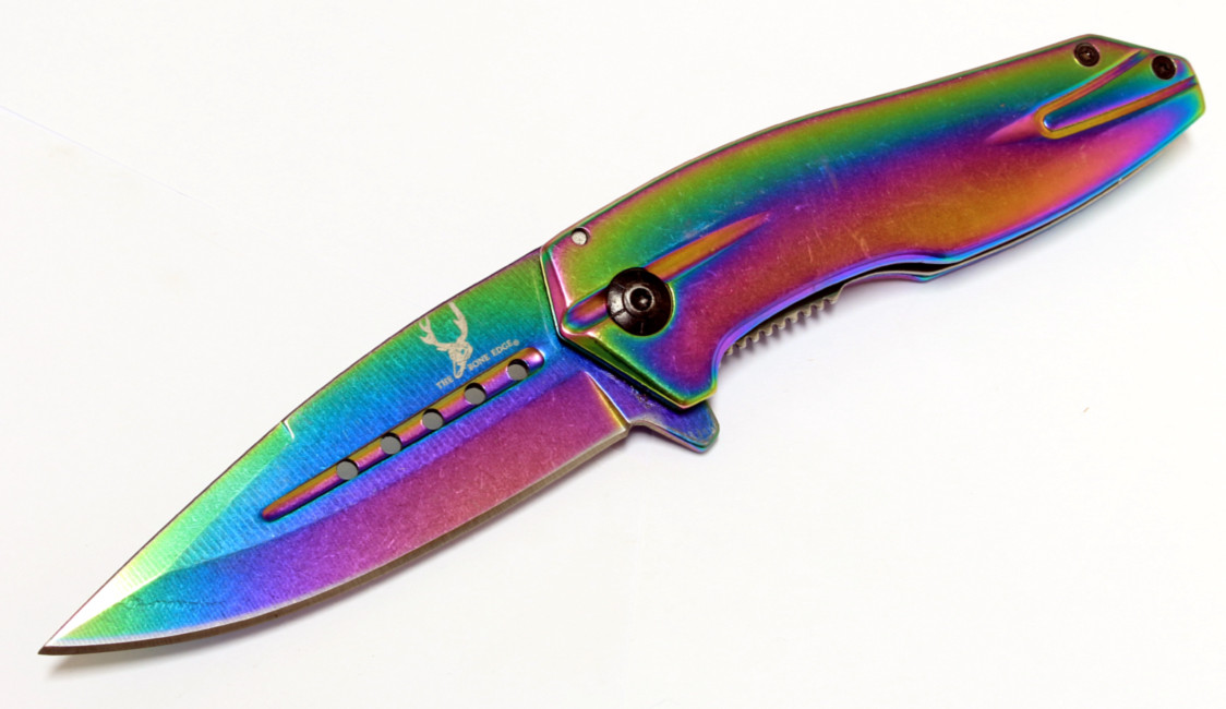 8 in. The Bone Edge Collection Multi Color Folding Spring Assisted Knife Handle with Belt Clip