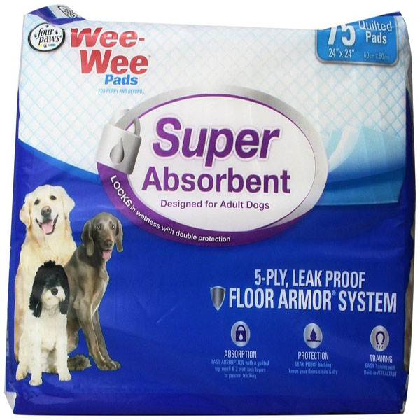 Four Paws Wee Wee Pads - Super Absorbent - 75 Pack - 24 in.L x 24 in.W