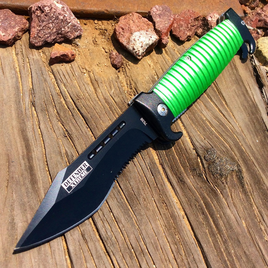 8.5 in. Defender Xtreme Spring Assisted Knife with Belt Clip - Green