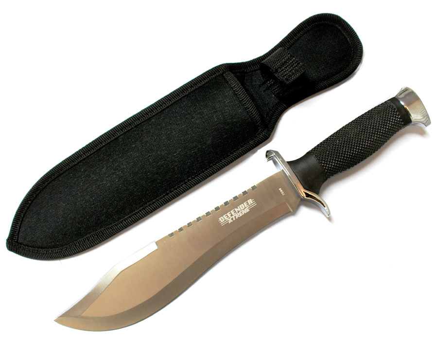 13 in. Defender Xtreme Serrated Blade Silver & Black Hunting Knife with Sheath