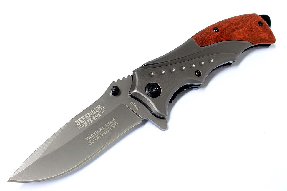 8 in. Defender Xtreme Grey Folding Spring Assisted Knife with Belt Clip