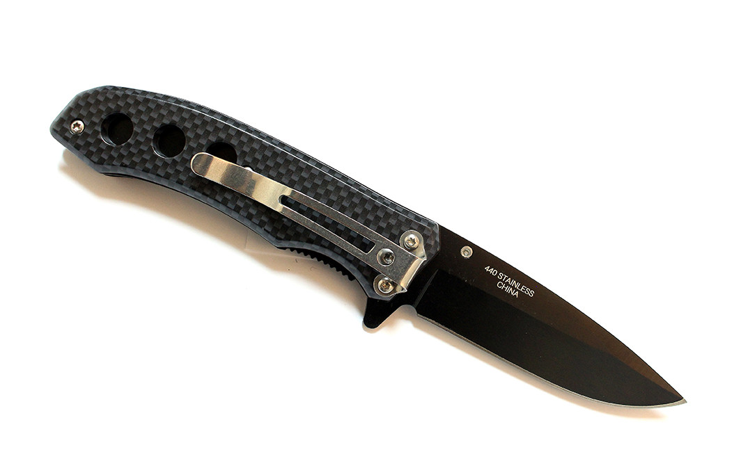 7 in. Defender Xtreme Black Blade & Carbon Fiber Colored Handle Design Spring Assisted Knife with Belt Clip