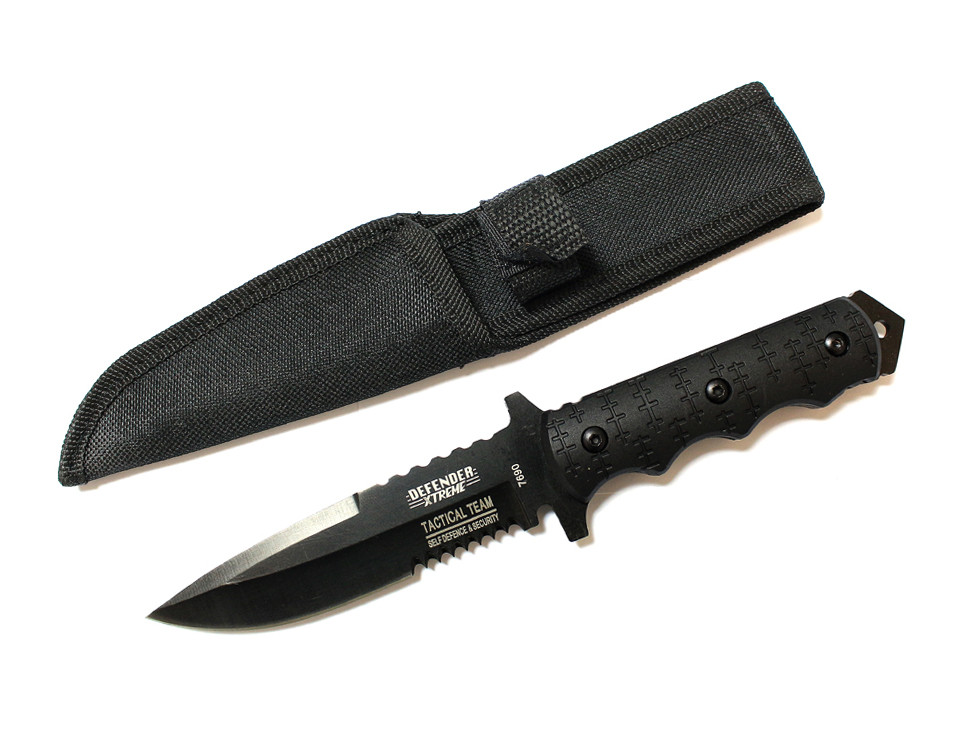 9 in. Defender Xtreme Tactical Team All Black Hunting Knife with Sheath