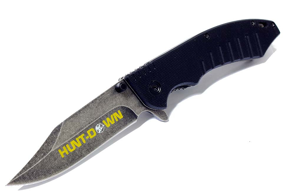 7.5 in. Hunt-Down Black Folding Spring Assisted Knife with Belt Clip