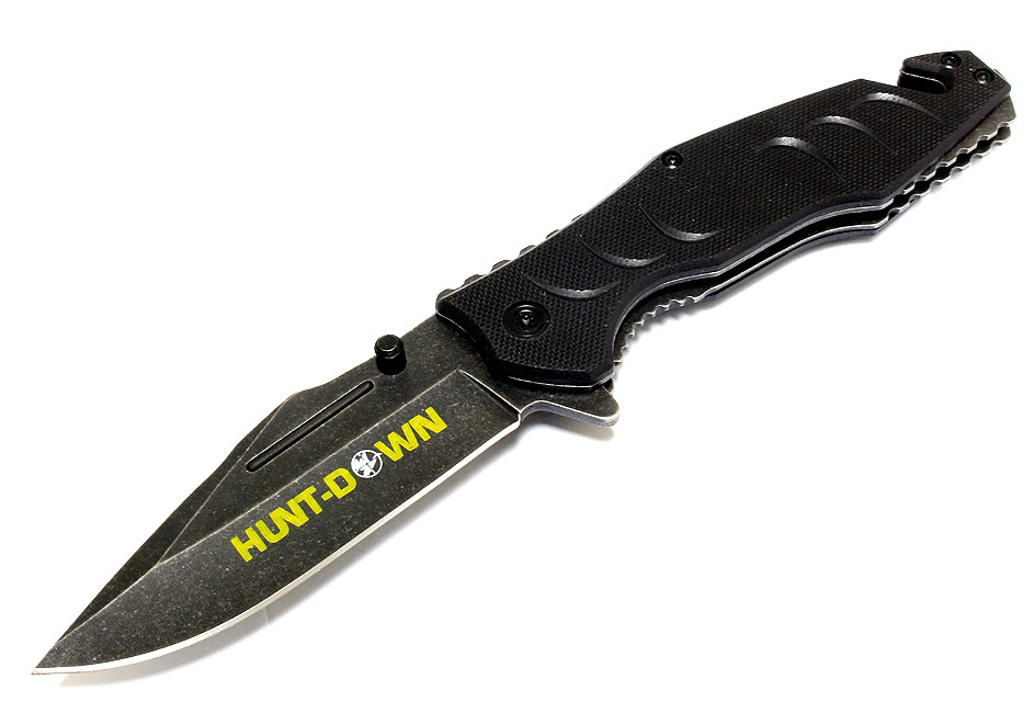 7.5 in. Hunt-Down Black Folding Spring Assisted Knife with Belt Clip