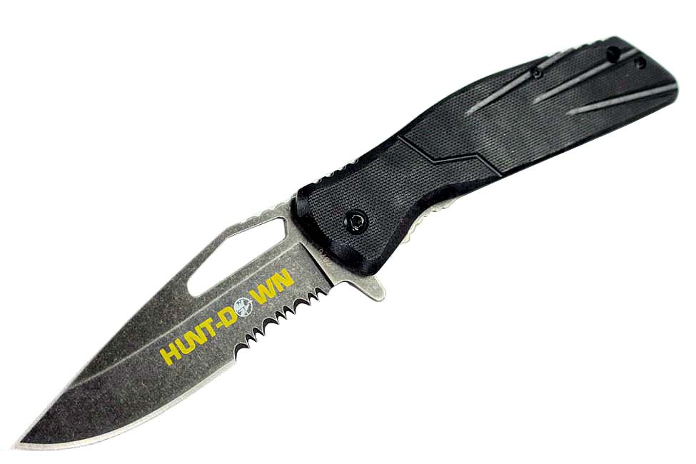 8.25 in. Hunt-Down Black Folding Spring Assisted Knife with Belt Clip