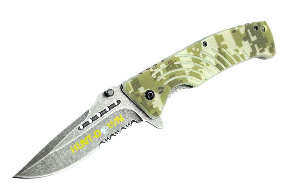 8 in. Hunt-Down Camouflage Folding Spring Assisted Knife with Belt Clip