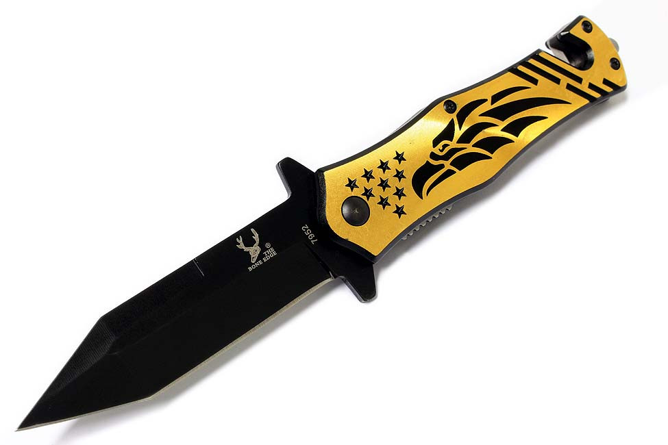 8 in. Gold Falcon Design Spring Assisted Knife Stainless Steel