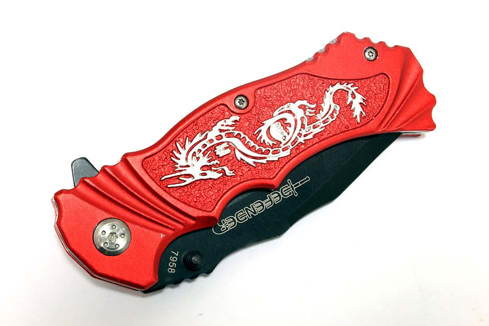 8 in. Defender Spring Assisted Knife with Serrated Stainless Steel Blade - Red
