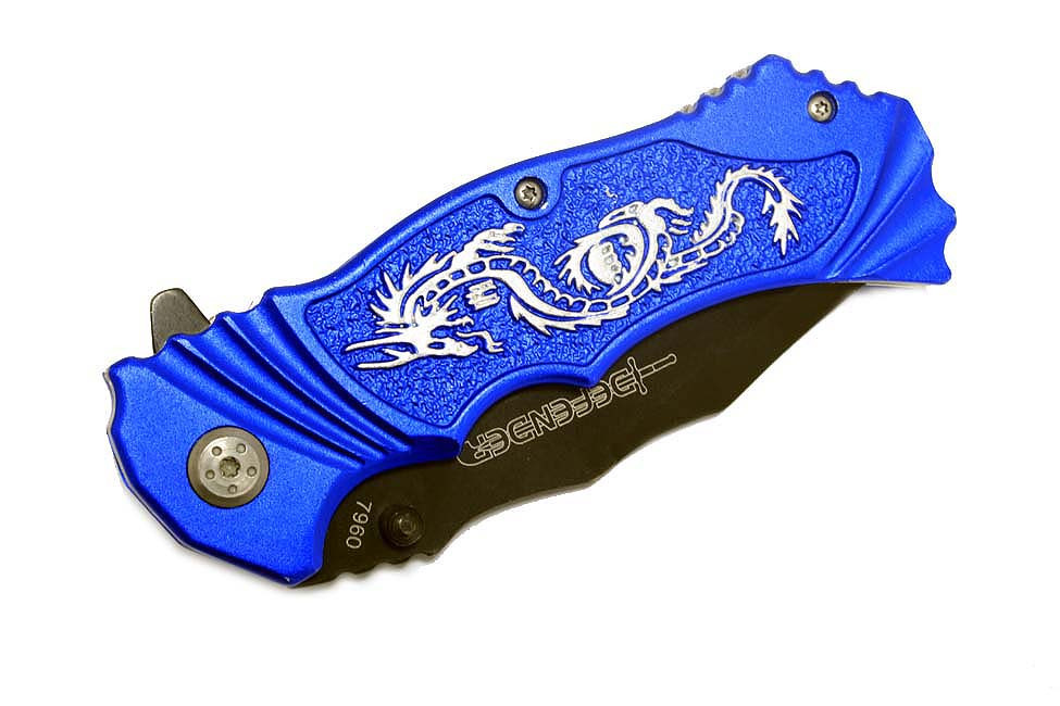8 in. Defender Spring Assisted Knife with Serrated Stainless Steel Blade - Blue