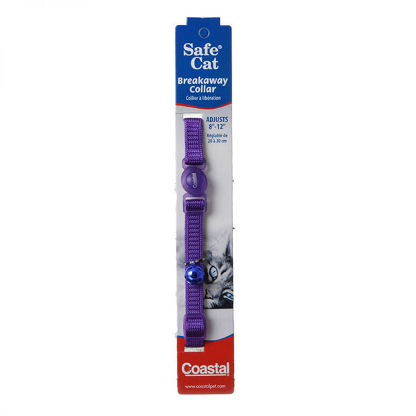 Coastal Pet Safe Cat Nylon Adjustable Breakaway Collar - Purple - 8  in. - 12 in. Neck - 4 Pieces