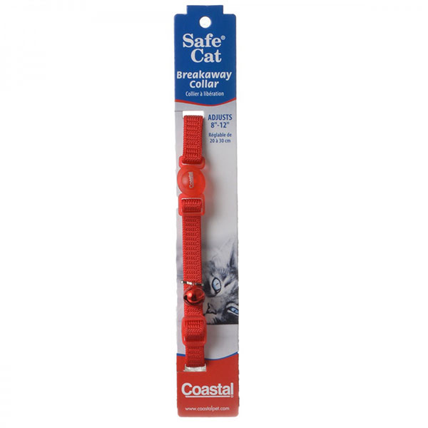 Coastal Pet Safe Cat Nylon Adjustable Breakaway Collar - Red - 8 in. - 12 in. Neck - 4 Pieces