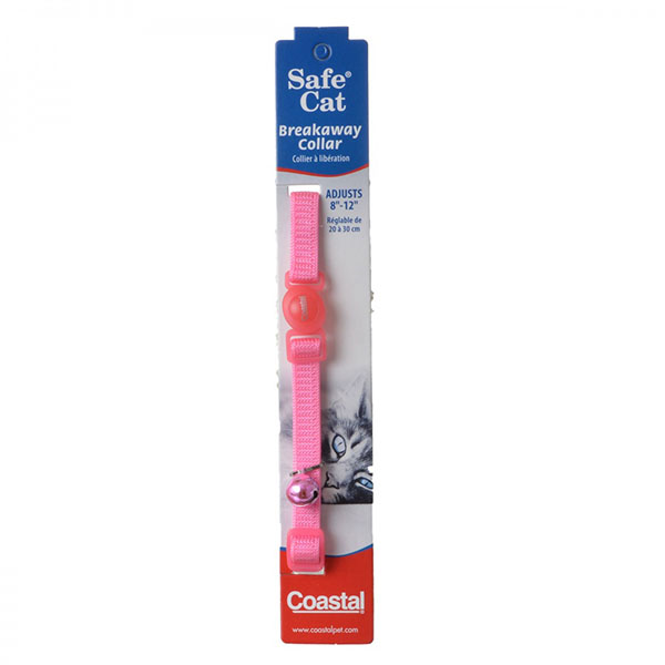 Coastal Pet Safe Cat Nylon Adjustable Breakaway Collar - Bright Pink - 8 in. - 12 in. Neck - 4 Pieces