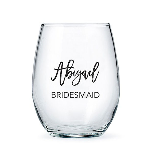 Personalized Stemless Wine Glass - Calligraphic Name Print