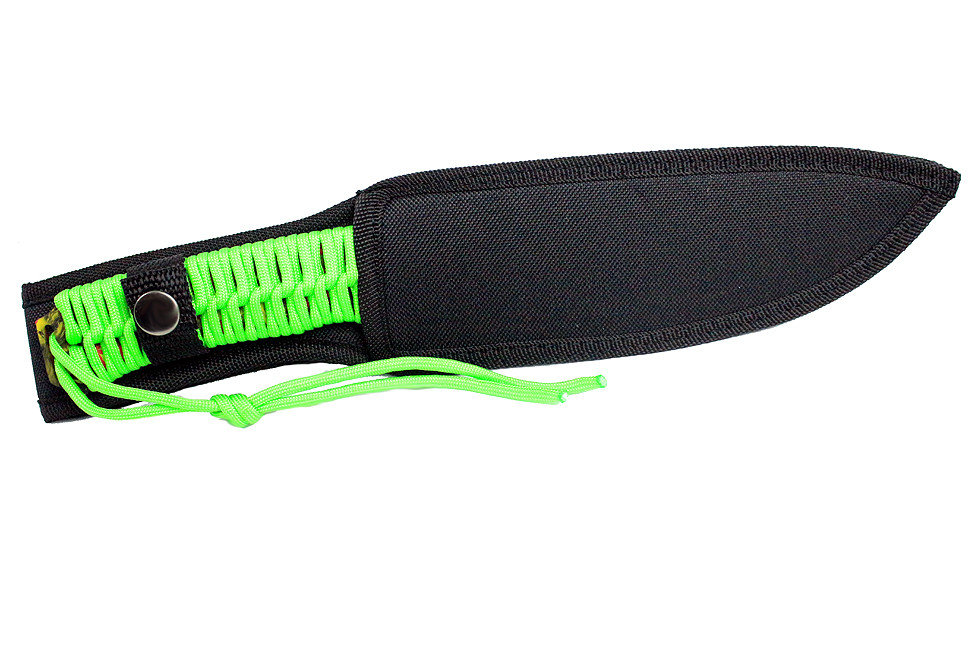 12 in. Zomb-War Hunting Knife Green Cord Wrapped Handle With Yellow Zombie Design