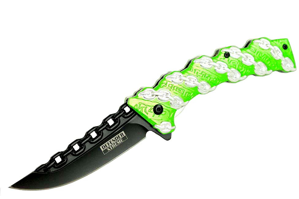 8 in. Defender Xtreme Green Chain Spring Assisted Knife