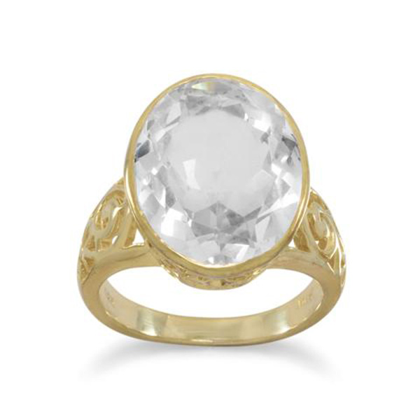 14 Karat Gold Plated White Quartz Ring