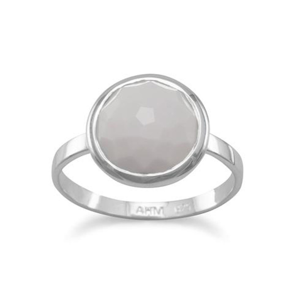 Large Round Freeform Faceted White Agate Stackable Ring