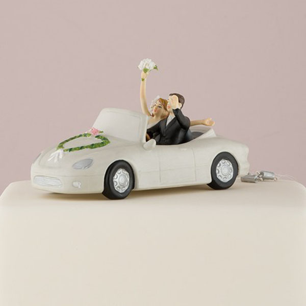 Honeymoon Bound Couple In Car Wedding Cake Topper