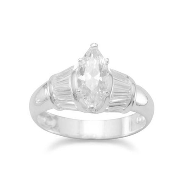 Marquise Cut CZ with Baguette Side Ring