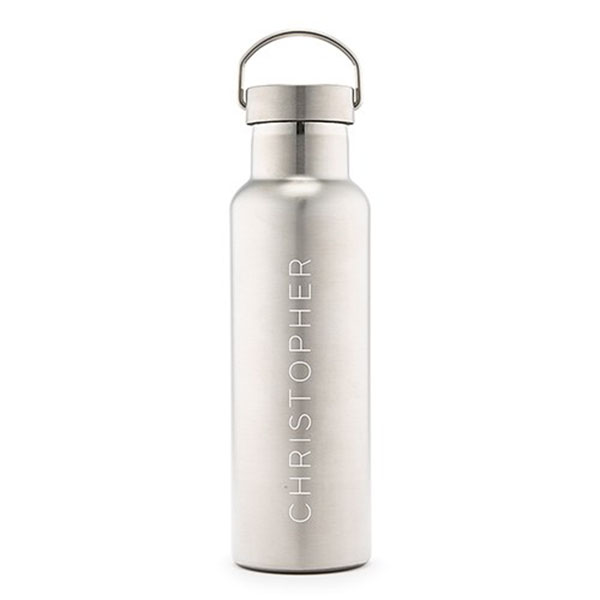 Personalized Chrome Water Bottle With Handle - Contemporary Vertical Line Print