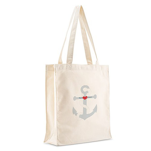 Personalized White Cotton Canvas Tote Bag - Anchor
