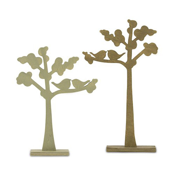Wooden Die-cut Trees With Love Birds Silhouette