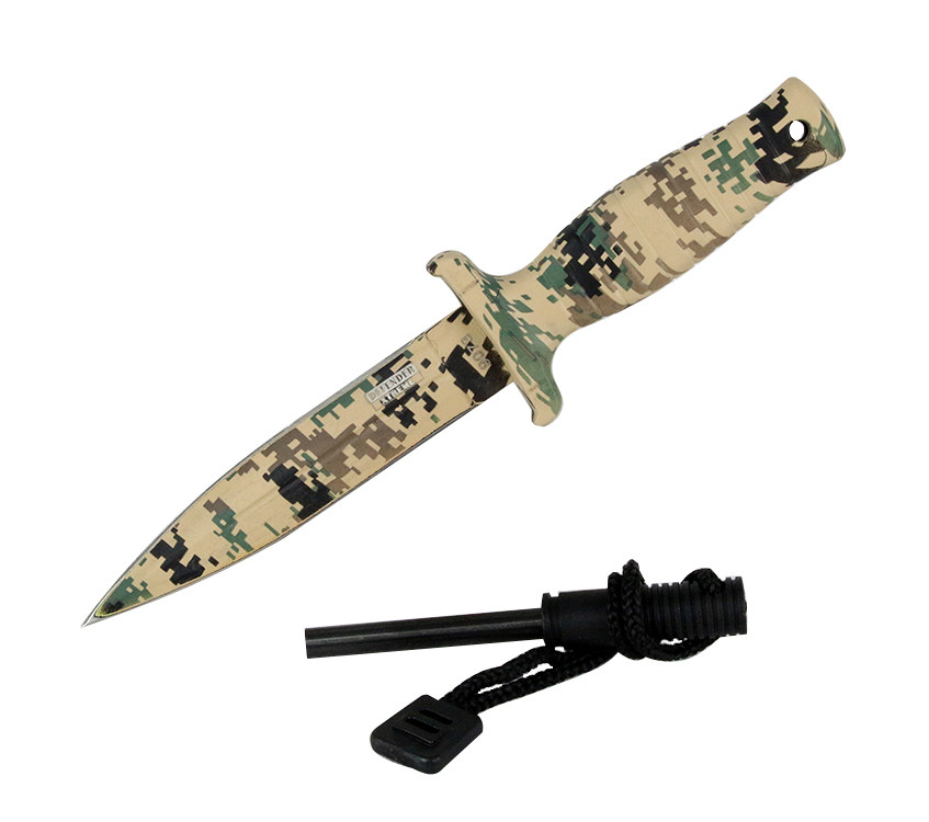 7 in. Defender Xtreme Desert Camo Mini Hunting Knife Stainless Steel Blade with Fire Starter