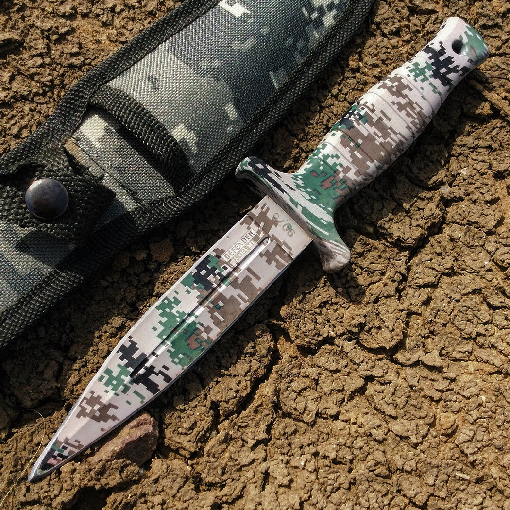 9 in. Defender Xtreme Woodland Camo Hunting Knife with Sheath