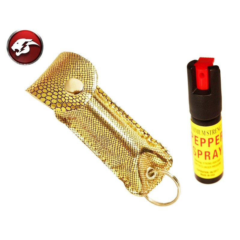 Defender Cheetah Pepper Spray Gold Snake Pattern Faux Leather Pouch For Self Defense
