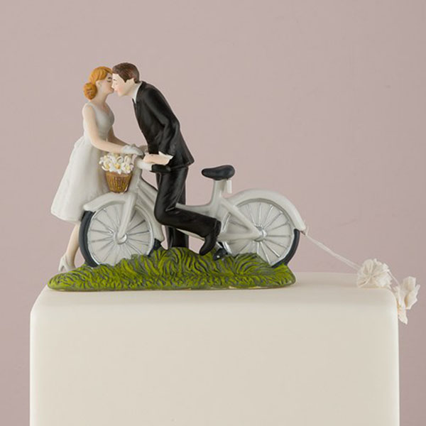 A Kiss Above Bicycle Bride And Groom Couple Figurine