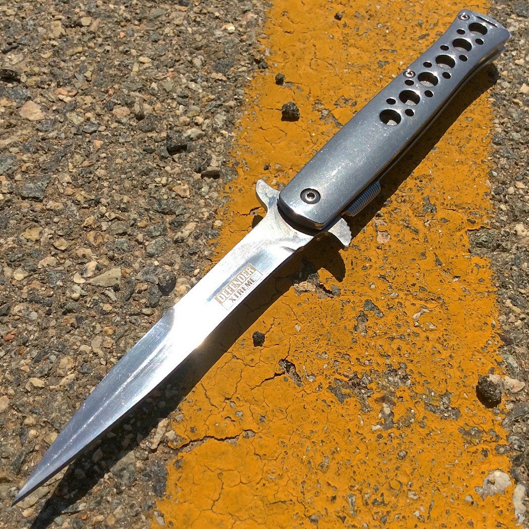 9.5 in. Defender Xtreme Spring Assisted Folding Knife Reflective Metal