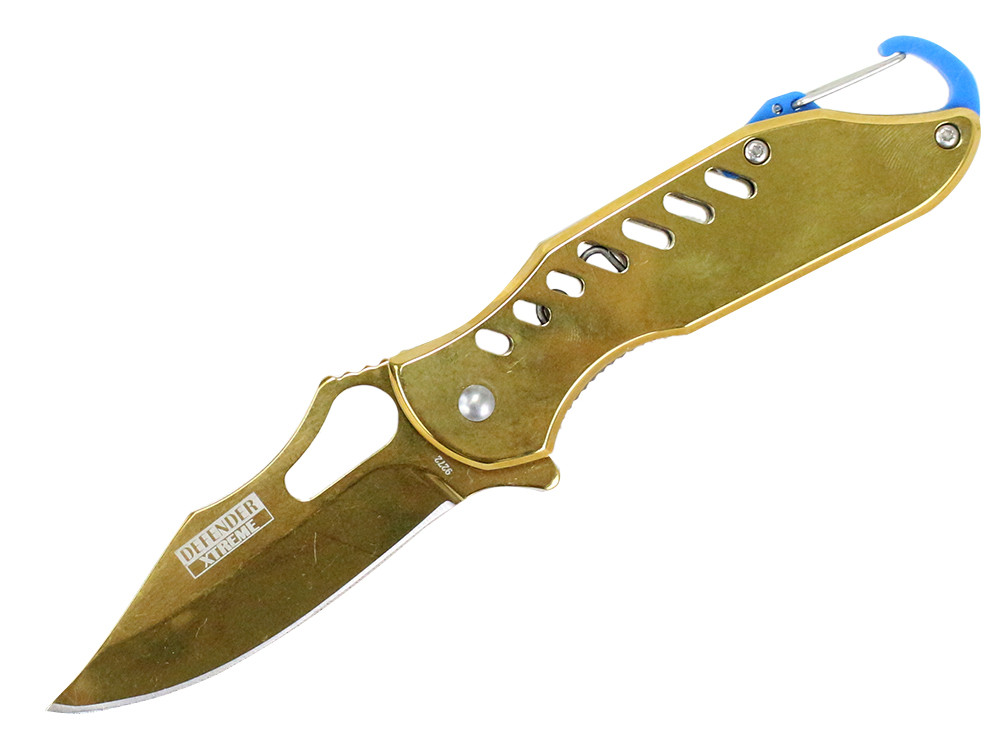6.5 in. Defender Xtreme Spring Assisted Reflective Gold Knife with Key chain Clip
