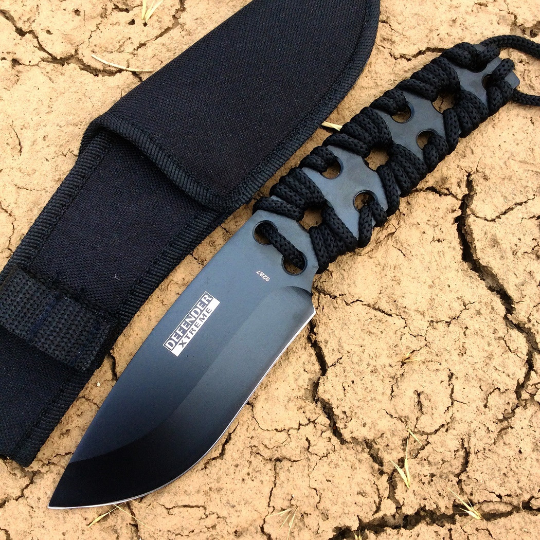 10 in. Defender-Xtreme Black Full Tang Survival Outdoor Knife with Nylon Sheath