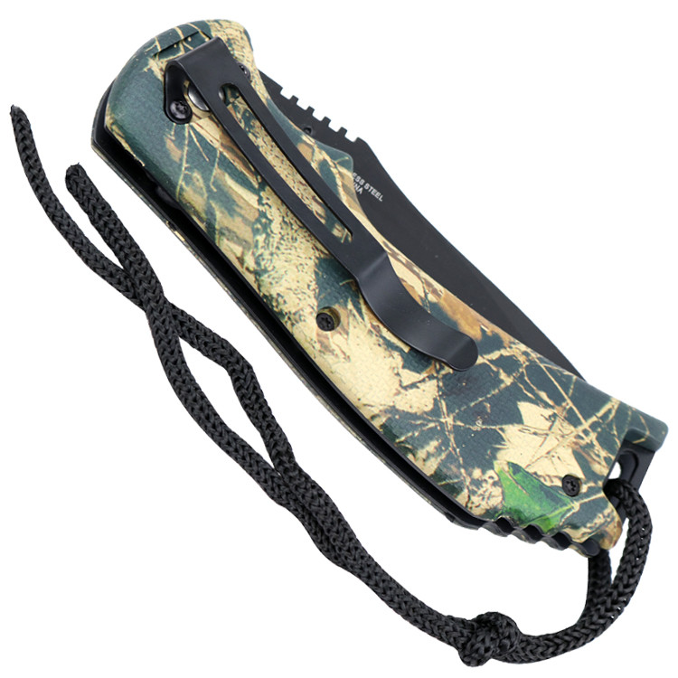 8 in. Spring Assisted Woodland Camo Handle Knife