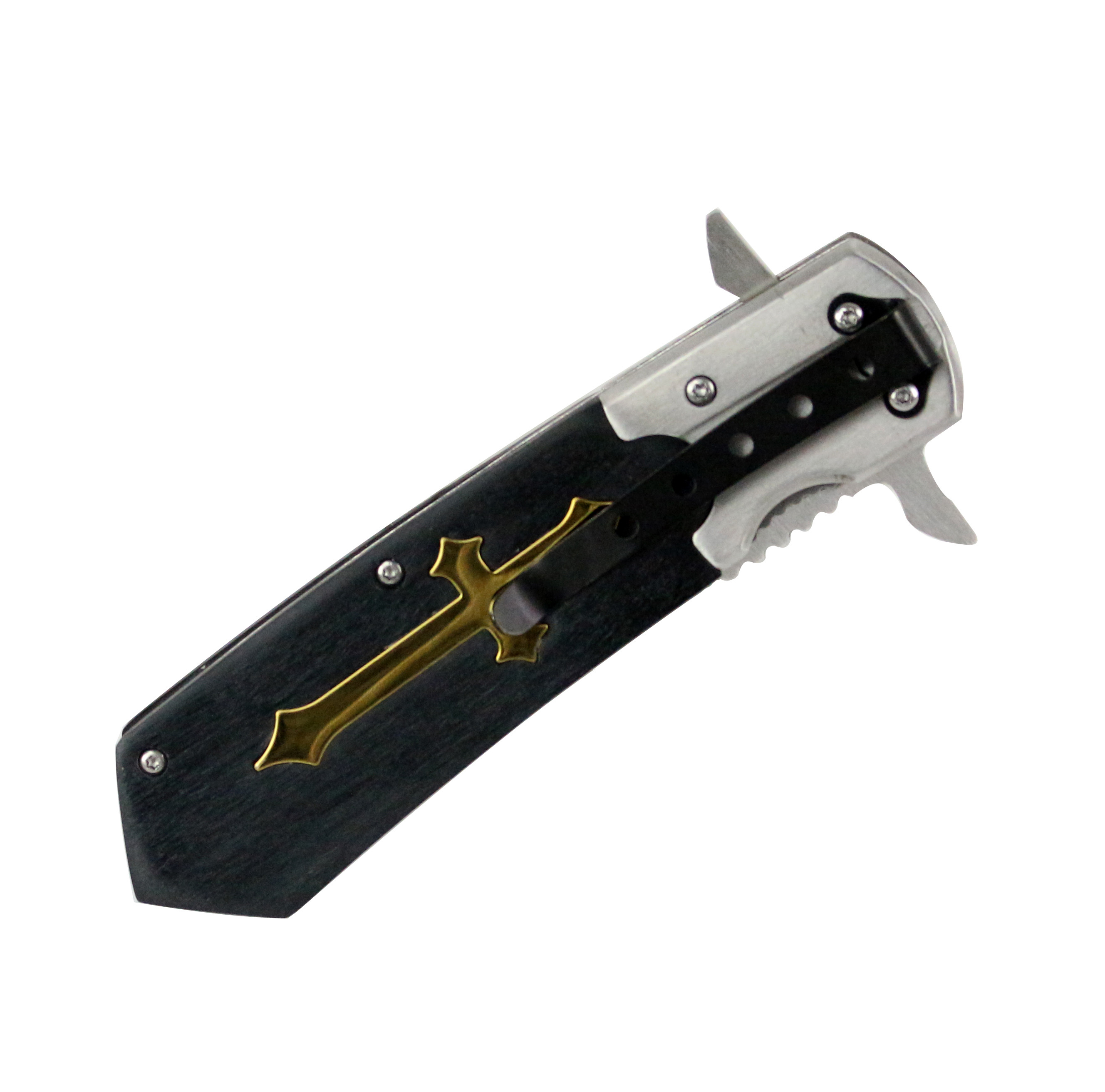 9.5 in. Defender Xtreme Spring Assisted Folding Knife Black Cross Handle