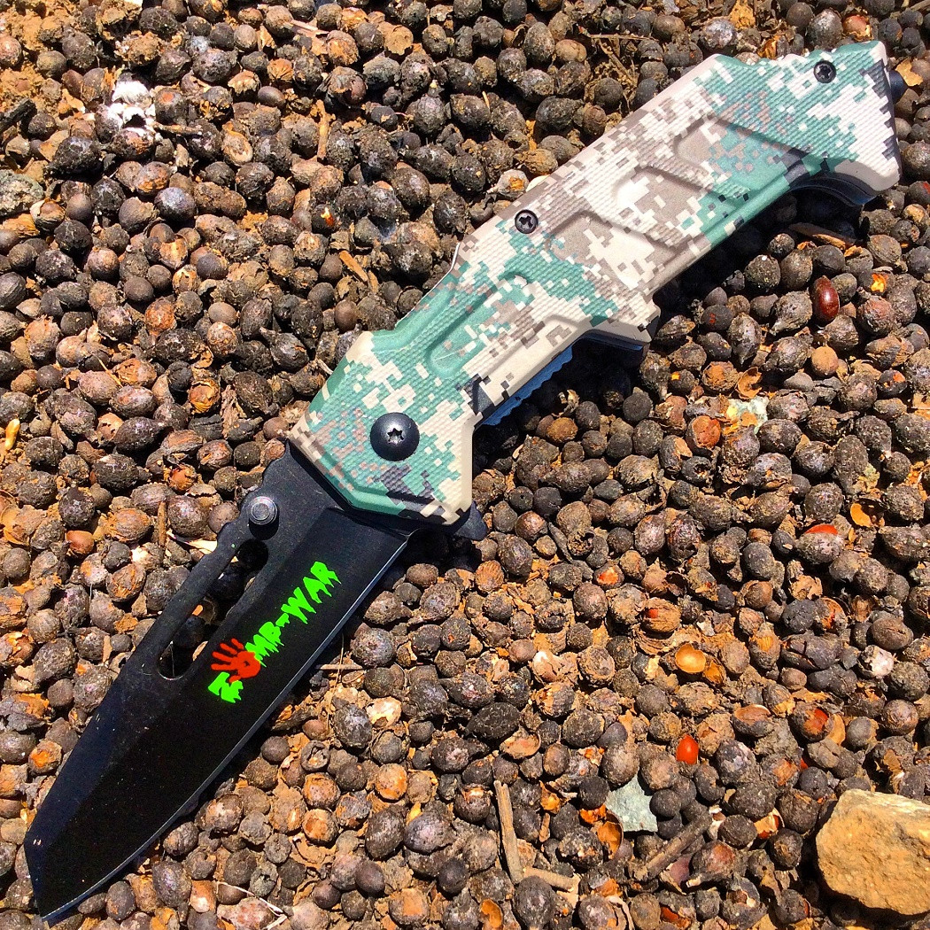 8 in. Zomb War Spring Assisted Clip Point Knife & Digital Camo