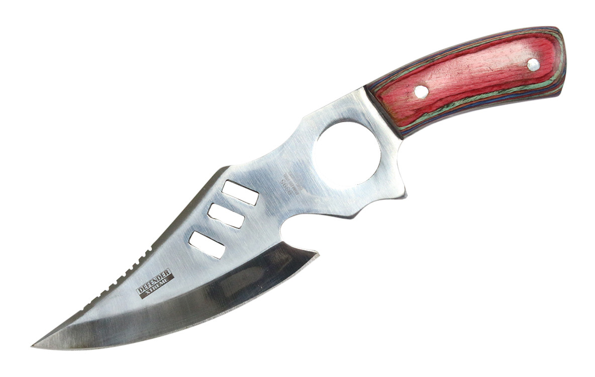 8.25 in. Defender Xtreme Full-Tang Skinner Knife with Multi-Colored Wood Handle and Leather Sheath