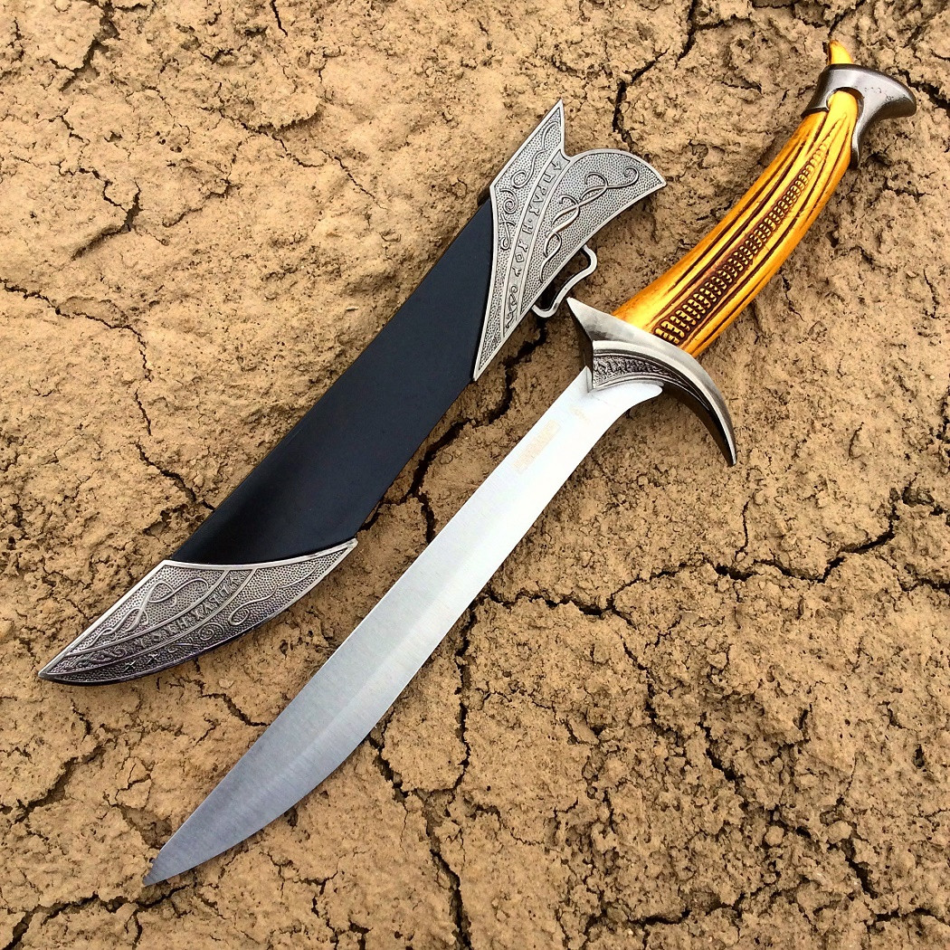 11.5 in. Stainless Steel Decorative Dagger with Light Brown Handle and Plastic Sheath
