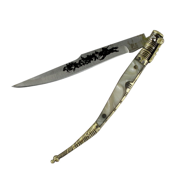 8.5 in. Mini Pearly White and Gold Handle Thin Toothpick Folding Knife