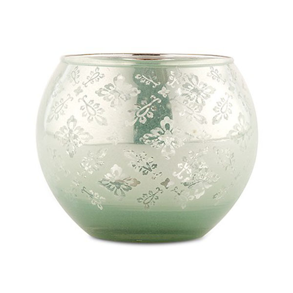 Large Glass Globe Votive Holder With Reflective Lace Pattern - Pack of 4 - Daiquiri Green