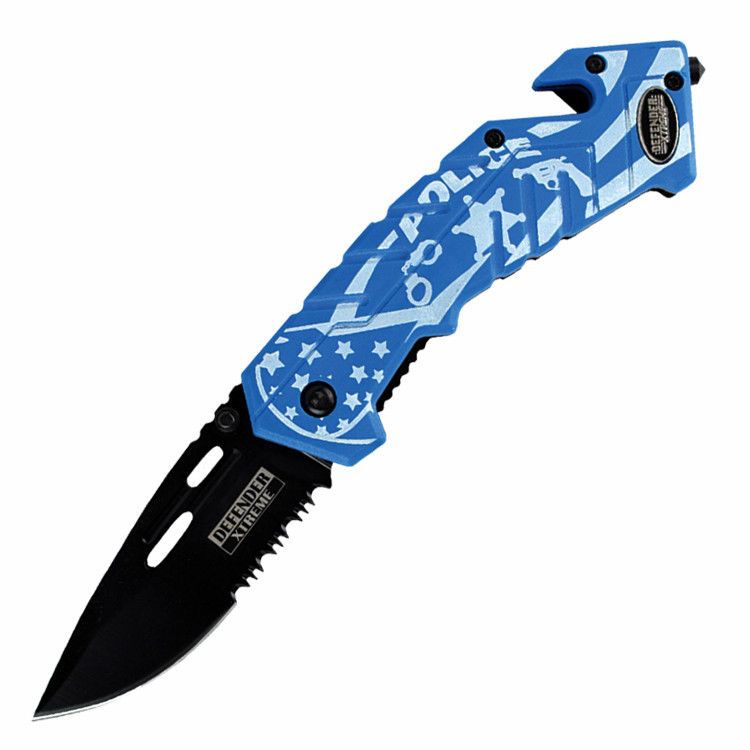 Defender Xtreme High Quality Tactical 7.5 in. Blue Spring Assisted Folding Knife