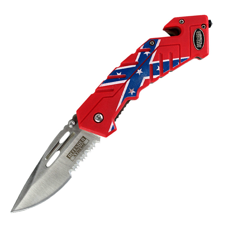 Defender Xtreme High Quality 7.5 in. Rebel Flag Spring Assisted Folding Knife