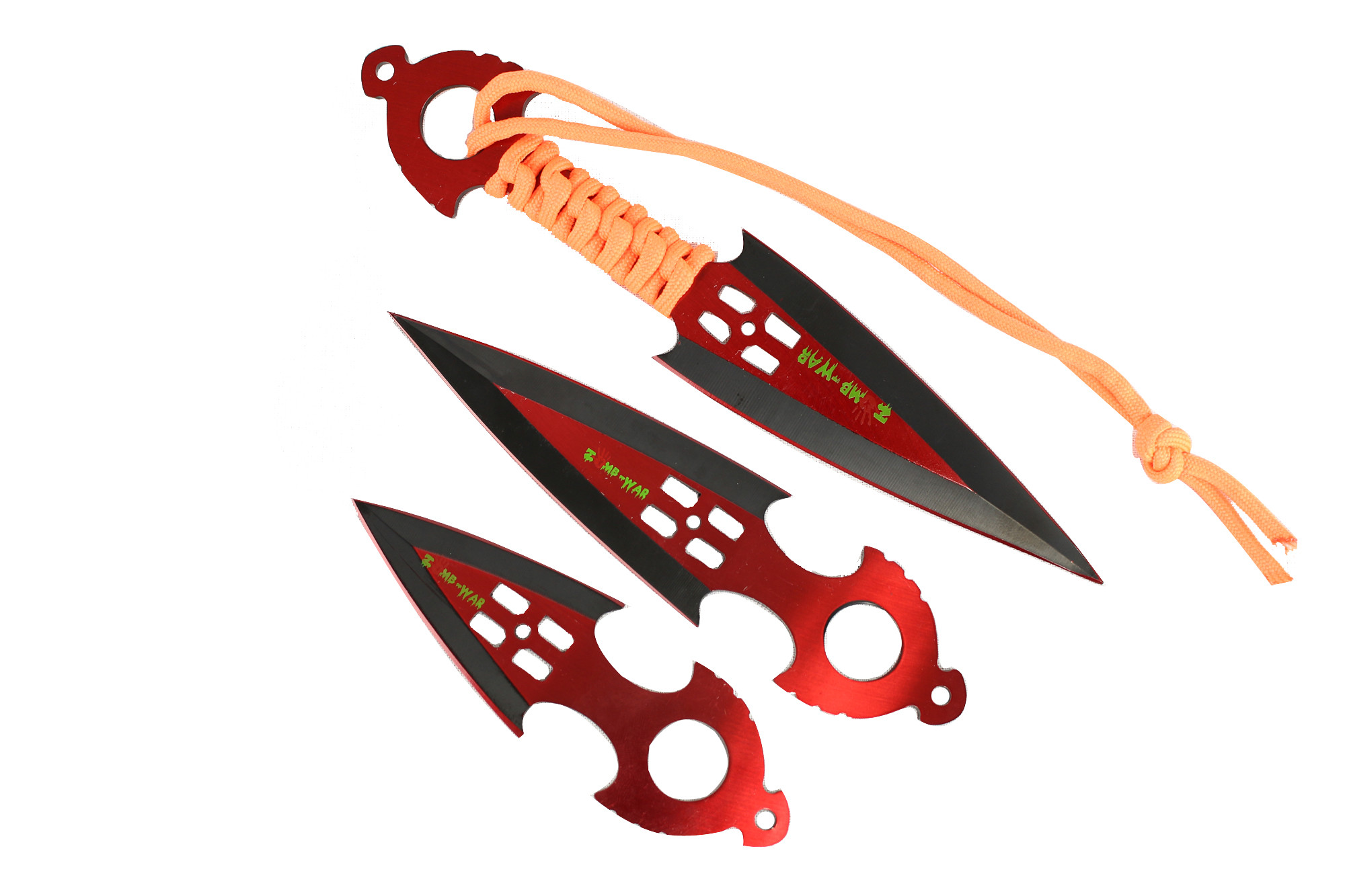 Zomb War 3 Piece Throwing Knife set Red W/sheath