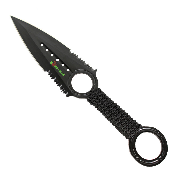 Zomb War Throwing Knife Black color W/ sheath and Black cord