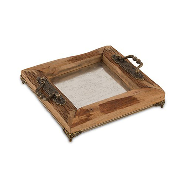 Rustic Wood Decorative Tray With Ornamental Handles