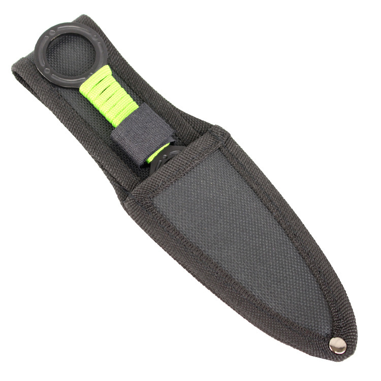 Zomb War Throwing Knife Black color W/ sheath and Green cord