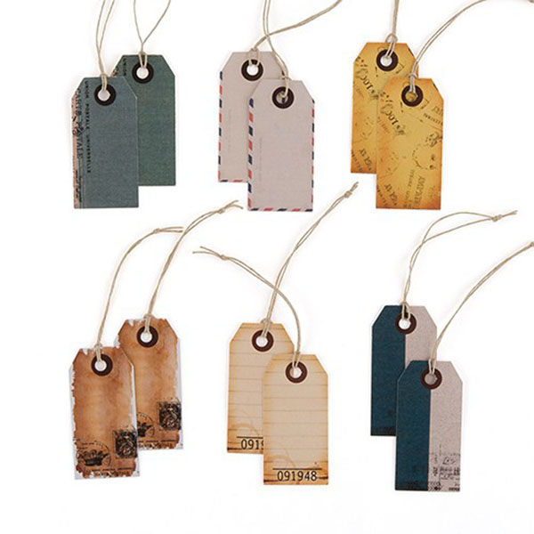 Well Traveled Vintage Paper Shipping Tags With Twine Ties - 4 Pieces