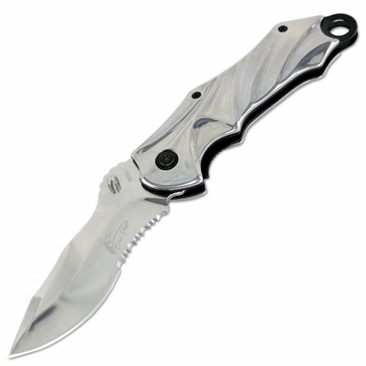 TheBoneEdge 8 in. Silver Color Spring Assisted Tactical Rescue Knife With Belt Clip